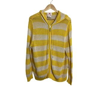 Quacker Factory Women's 2X Yellow White Mesh Hooded Fulll Zip Jacket Beachy